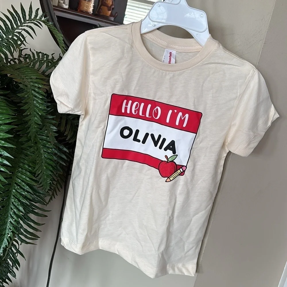 Brand New Hello I’m Olivia 100% Cotton Cream Short Sleeved Girls T-Shirt